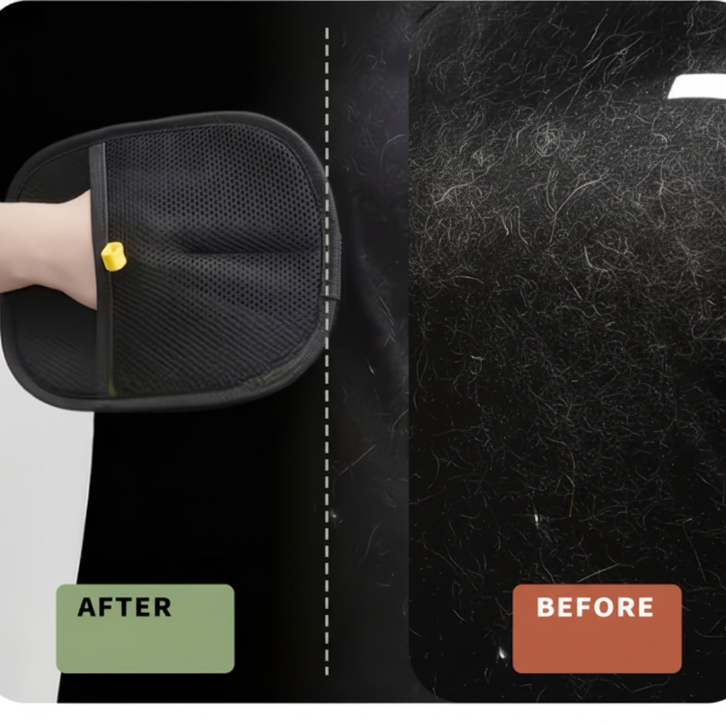 Before and after using electrostatic pet hair removal glove