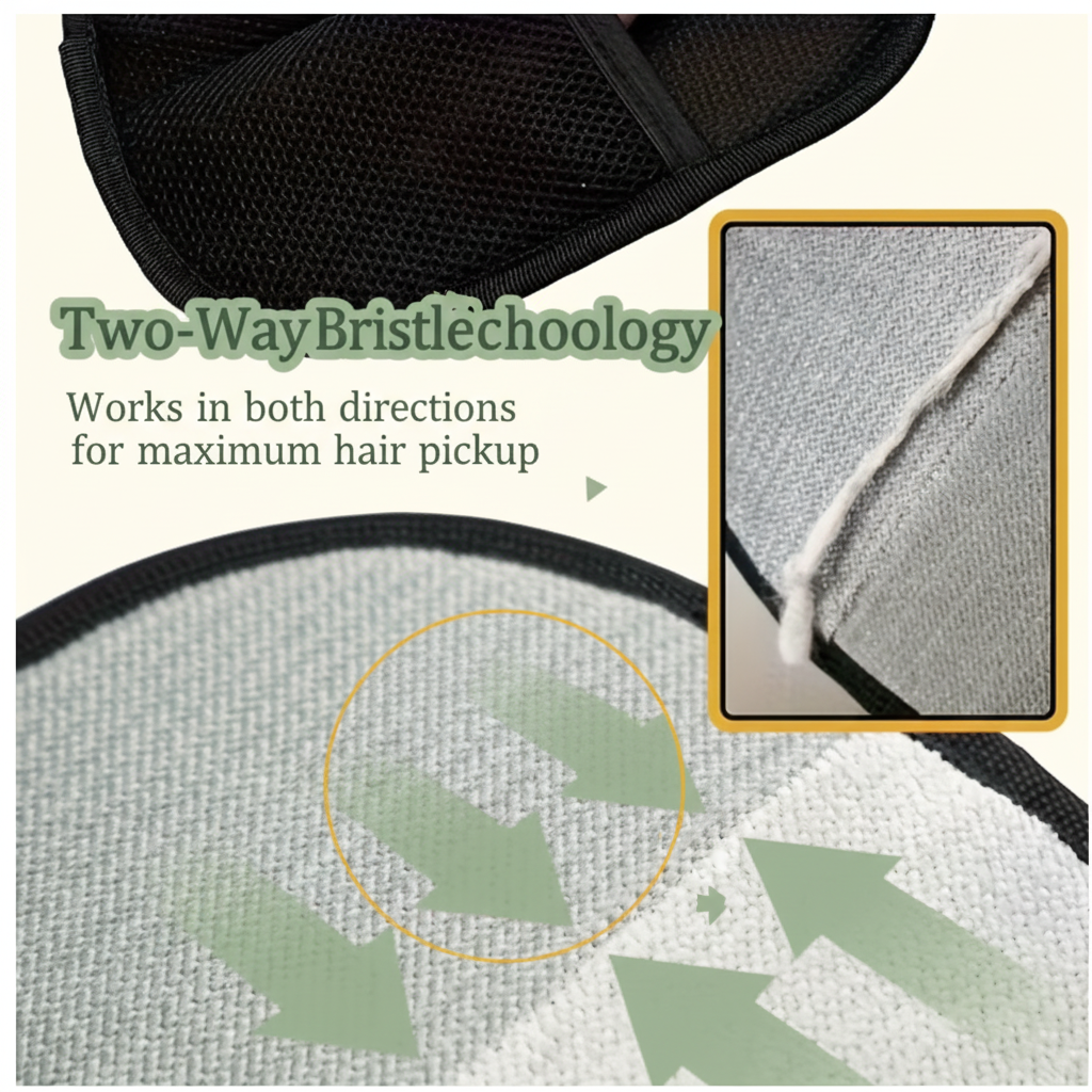 Two-way bristle technology detail of pet hair removal glove