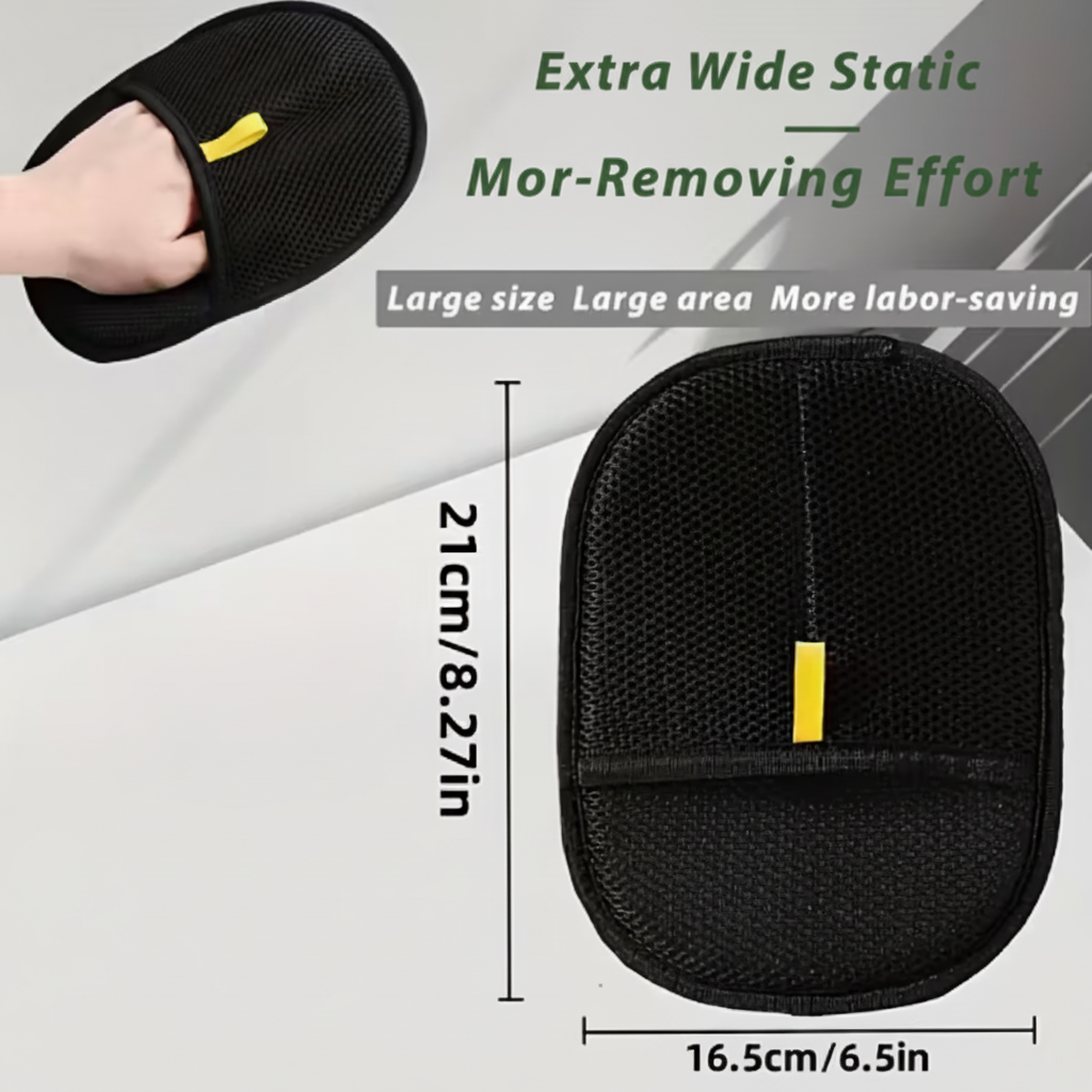 Extra wide electrostatic pet hair removal glove size infographic