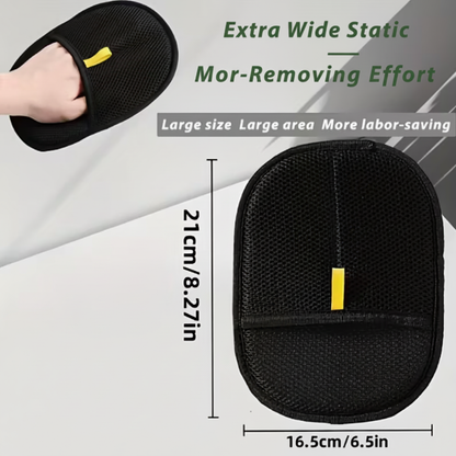 Extra wide electrostatic pet hair removal glove size infographic